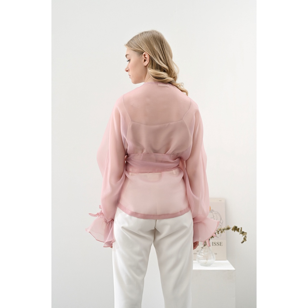 Aura Label - Rosie Bow Pink Organza Top - MOST WANTED blouse wanita organza pink pita puff