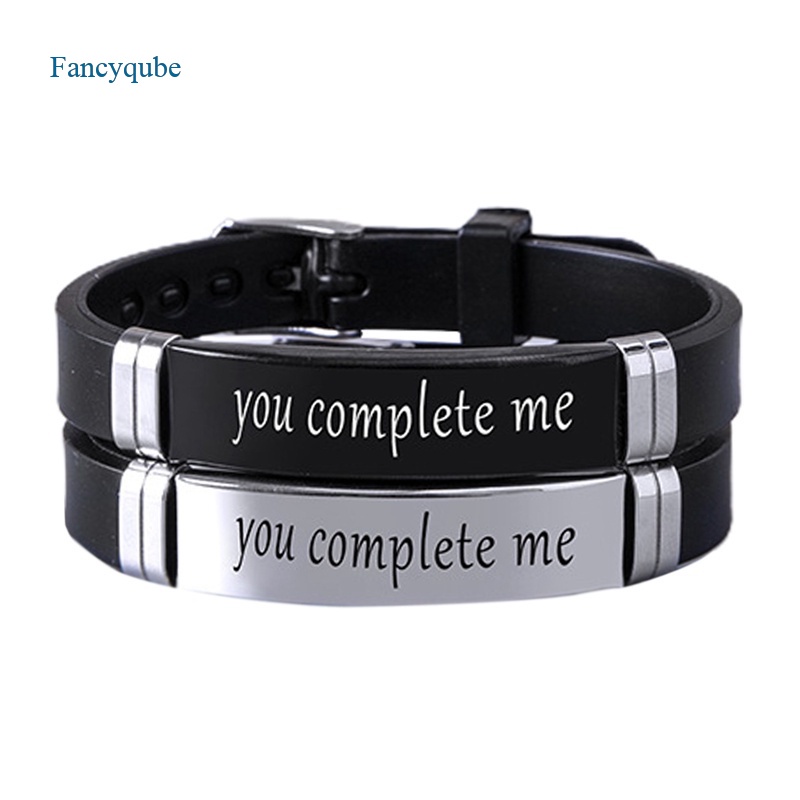 Fancyqube 2pcs / Set Gelang Pasangan Bahan Silikon Motif Tulisan You Lengkap Untuk Unisex