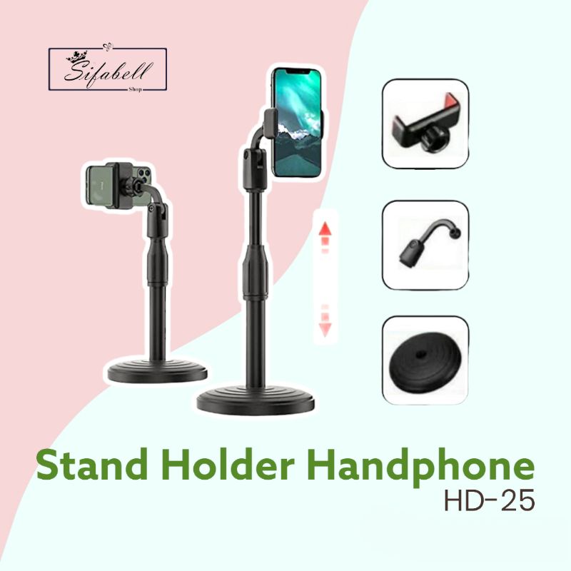 Stand Holder Handphone Dudukan HP Folding Desktop Support HD-25 Holder Phone Stand Universal Broadcasting HD25 Holder Meja Holder HP