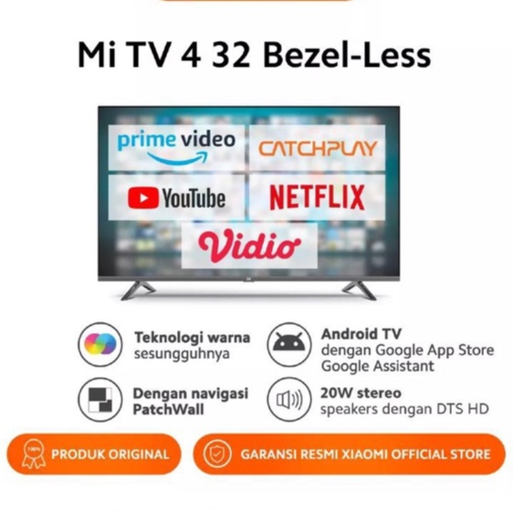 XIAOMI Mi TV 4 32" Bezel-Less Android Smart TV Garansi Resmi