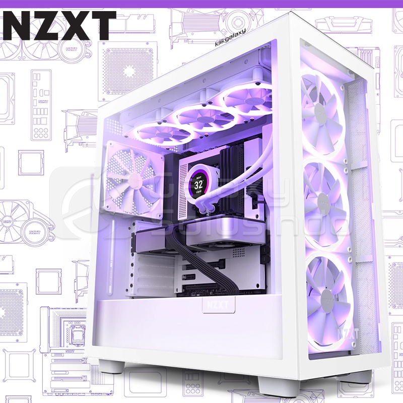 NZXT H7 ELITE Matte White Tempered Glass Mid Tower Gaming Case