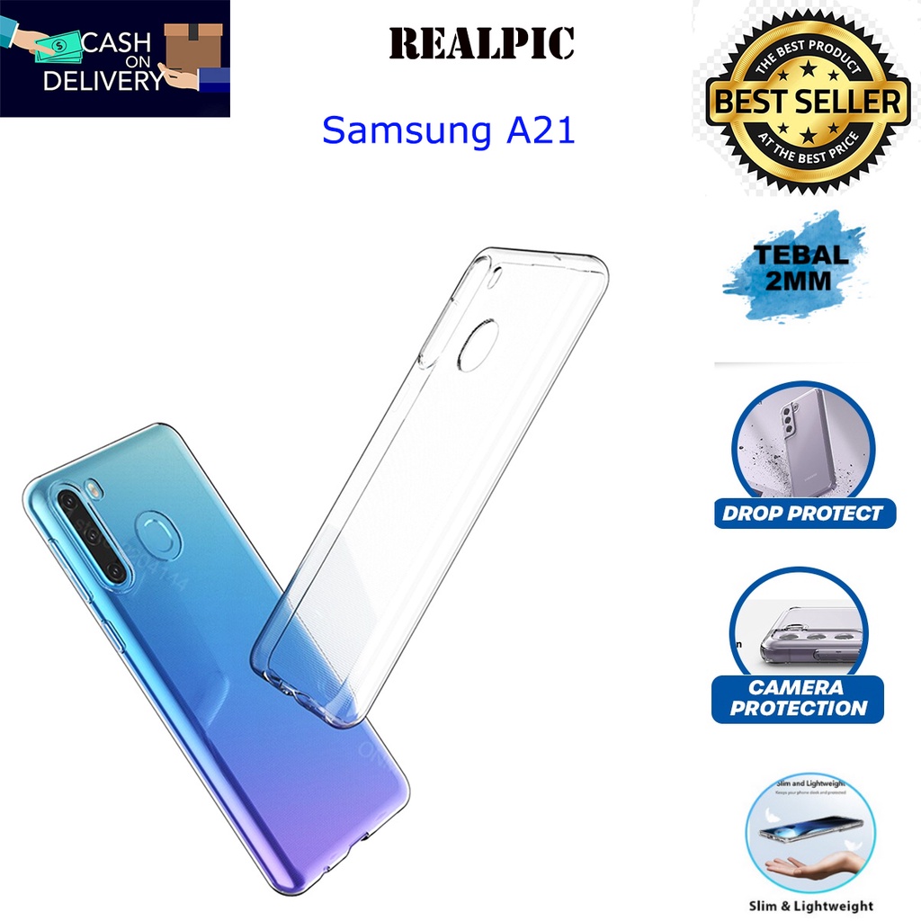 Case Samsung Galaxy A21 Casing Clear HD KETEBALAN 2MM BENING TRANSPARAN TPU Premium Softcase