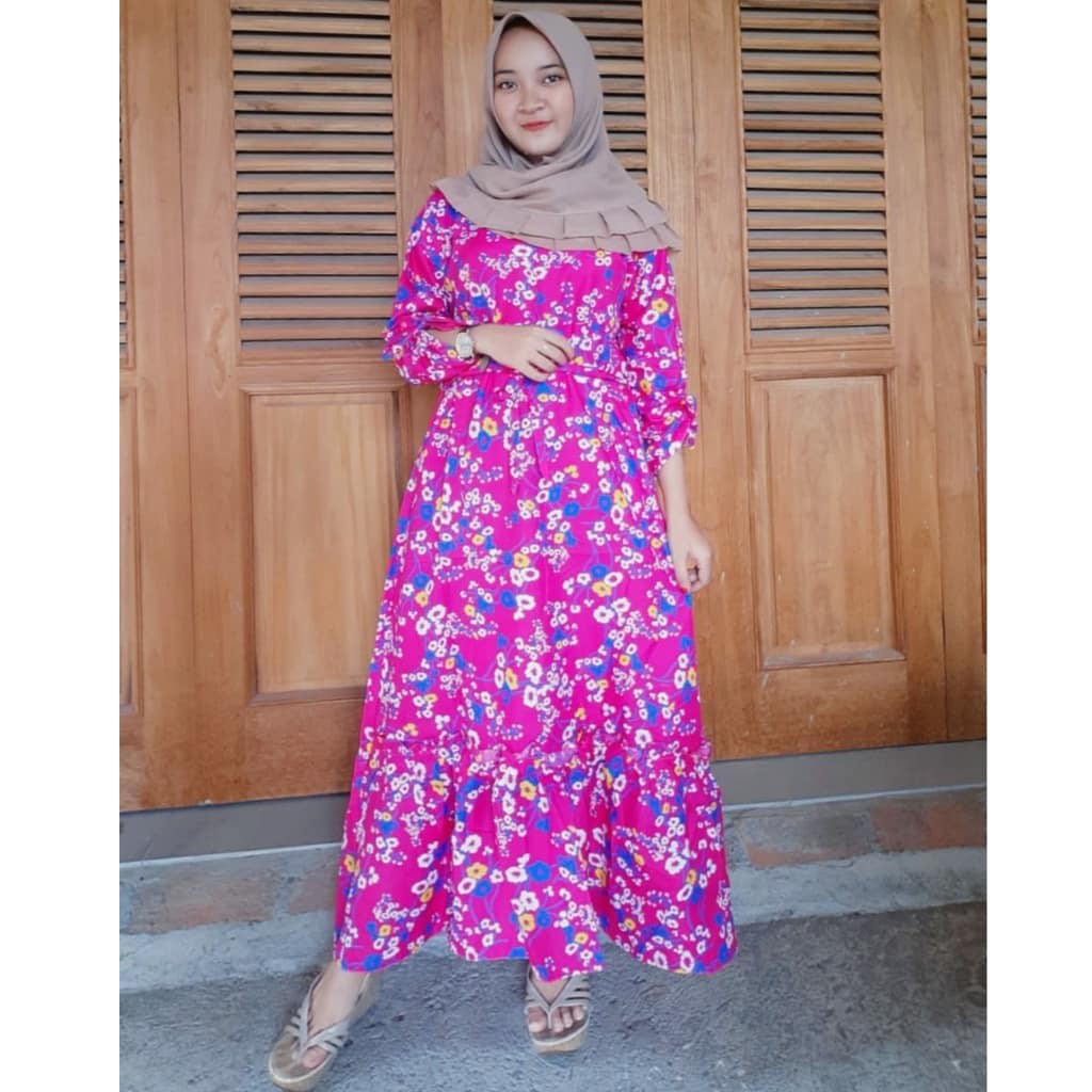 Gamis Katun Monalisa Motif Cherry Rempel Bawah Shopee Indonesia