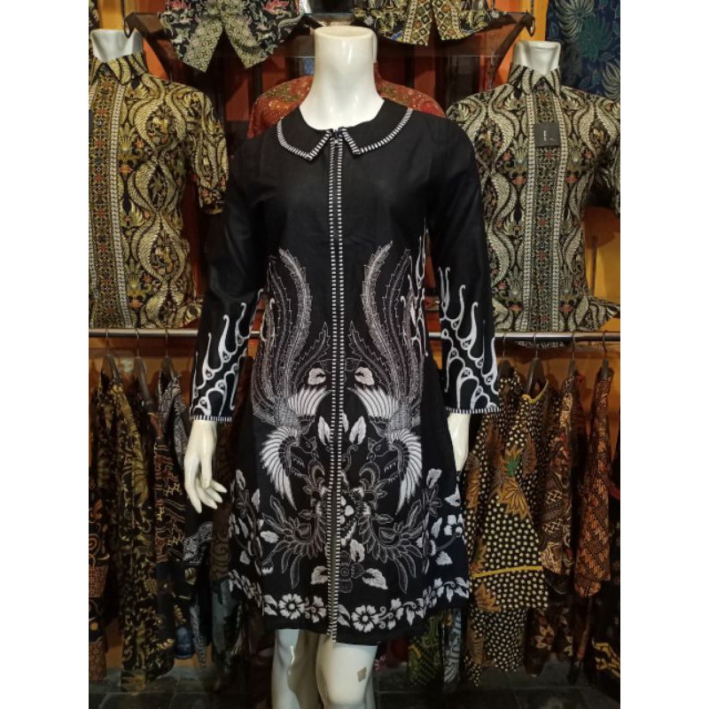 ATASAN BAJU TUNIK KANTOR TUNIK BATIK BURUNG CENDRAWASIH HITAM TRADITIONAL BUTIK BATIK AL-ZAHRA