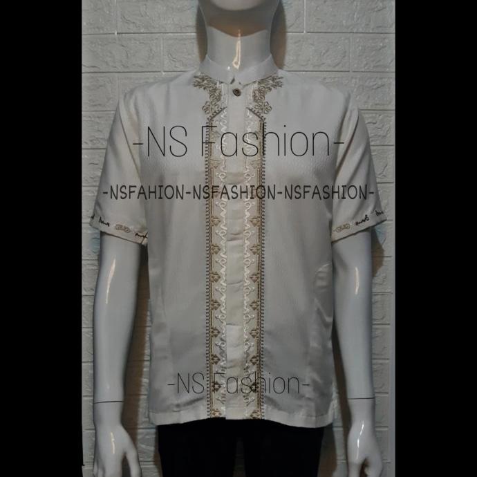 Baju Koko Pria Muslim Size M L XL Lengan Pendek Semi Sutra Putih Anjab
