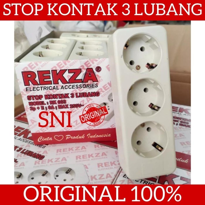 REKZA Stop Kontak Arde Terminal Listrik 3L 3 Lubang SNI Max 2500 Watt