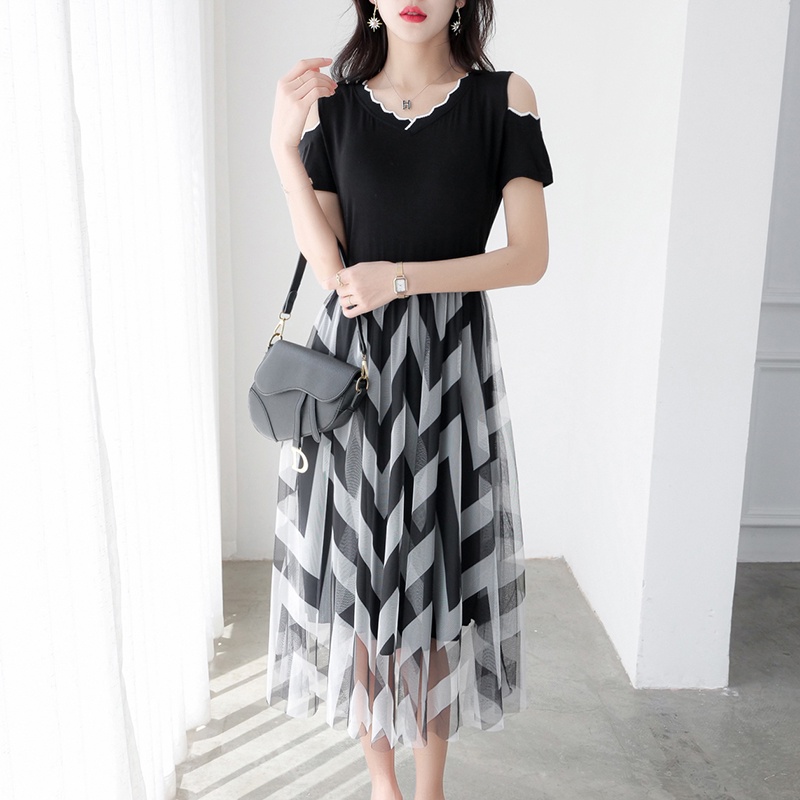 【Elegant】Sweet Short Sleeves Black Knit  Casual Dresses 7491