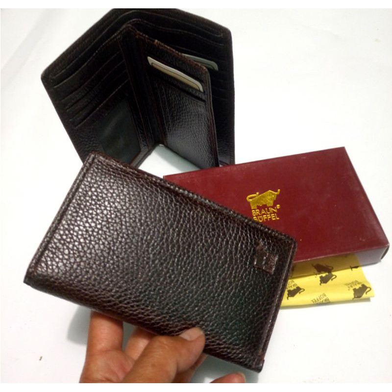 dompet lipat pria wanita braun buffle kulit asli 3/4 ukuran tanggung