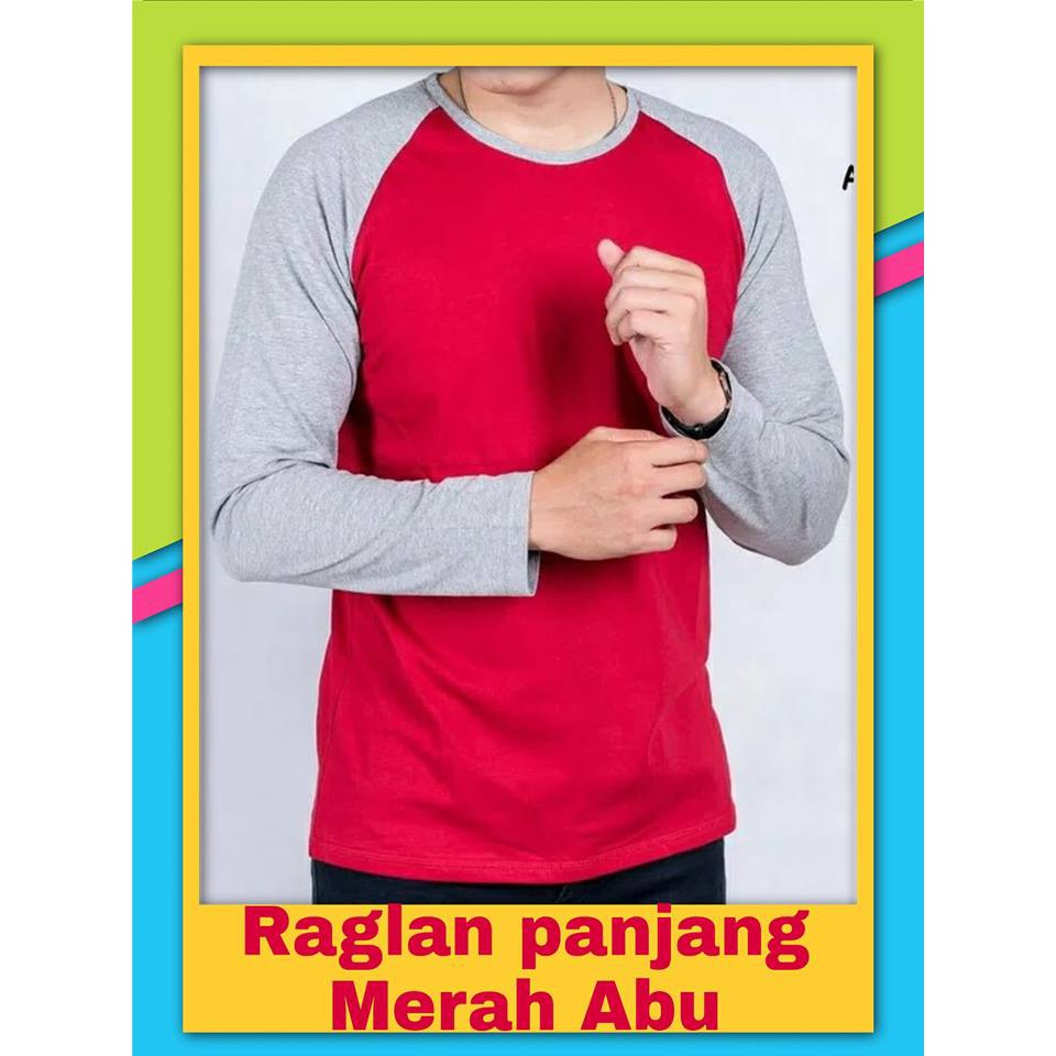 Kaos Raglan Merah Abu Panjang - Raglan Merah Lengan Panjang - Raglan Merah - KAOS RAGLAN PRIA - KAOS