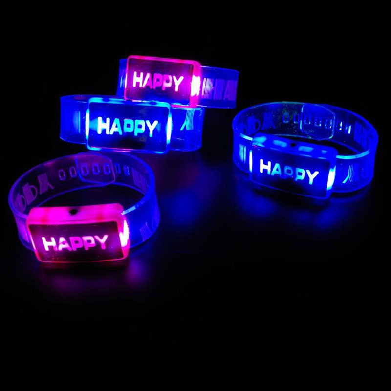 LED Bracelet Gelang Karet LED Gelang Glow in the Dark Happy