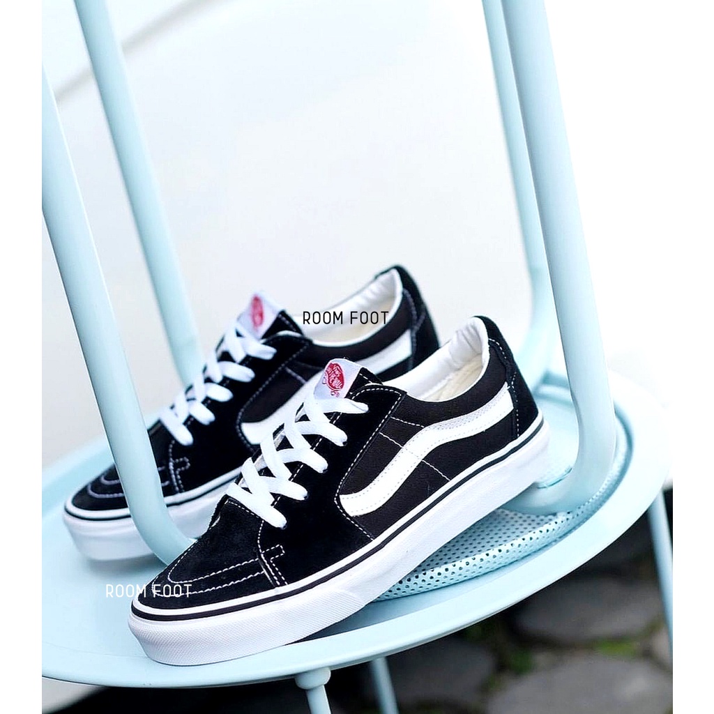 Sepatu Sk8 Low Black White / Sneakers SK8 Pendek Hitam Putih