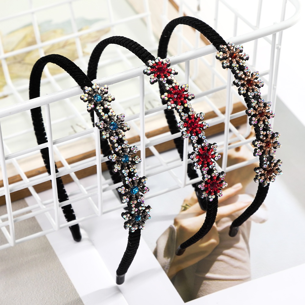 Fashion Headband Non-Slip Bezel Colorful Rhinestone Flower Hair Hoop Band Elastic Hair Band for Women Hair Accessories