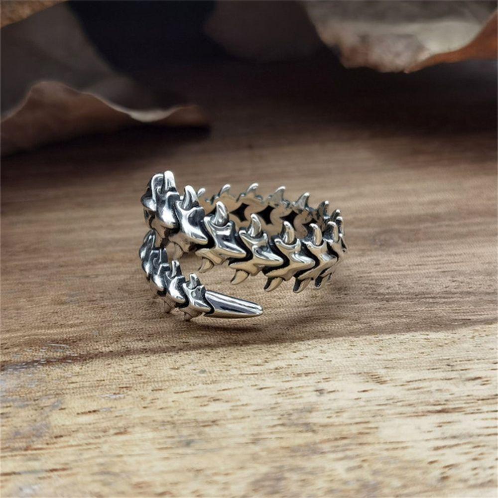 Preva Lipan Cincin Kelabang Perhiasan Vintage Batu Lilit Tulang Metal Gothic Adjustable Gaya Punk