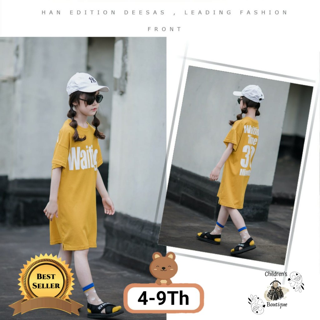 Dress Casual / Baju Harian Anak Perempuan Import Simpel Kuning Usia 4-9 Tahun