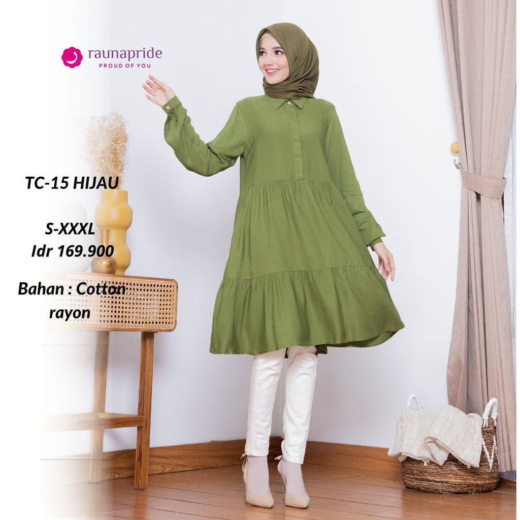 PROMO BIG SALE RAUNA TUNIK RAYON  /BAJU TUNIK RAYON POLOS RAUNA PRIDE TC 15 HIJAU / BAJU TUNIK WANIT