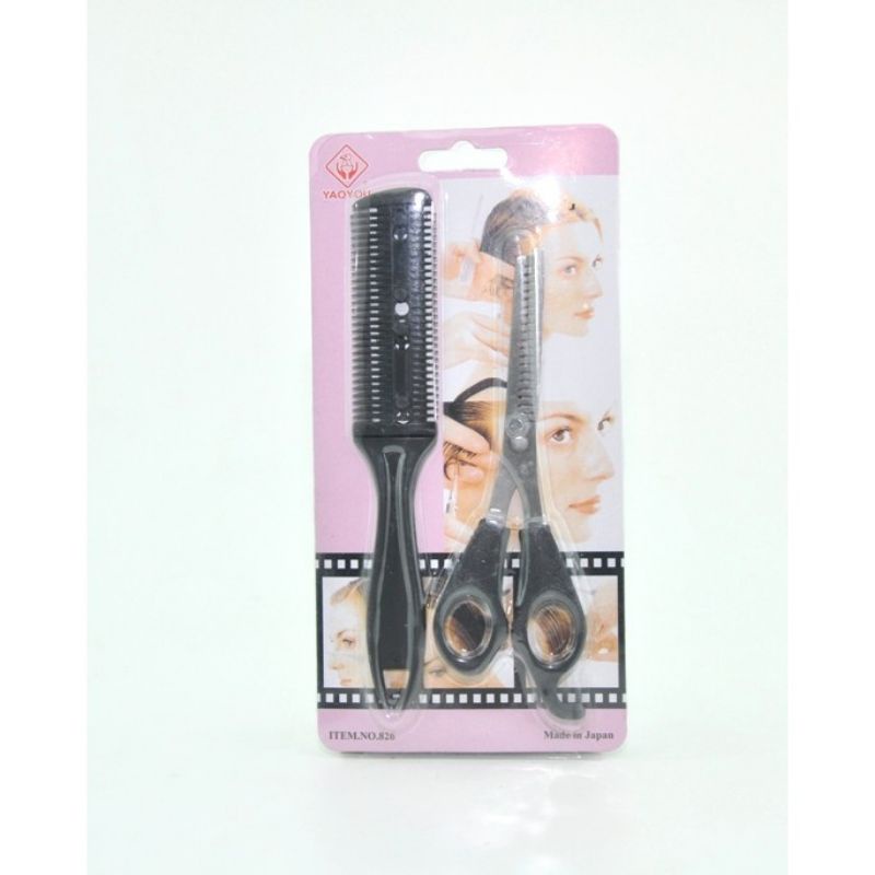 

Gunting 2pcs/ Gunting sasak+sisir penipis rambut/ gunting cukur