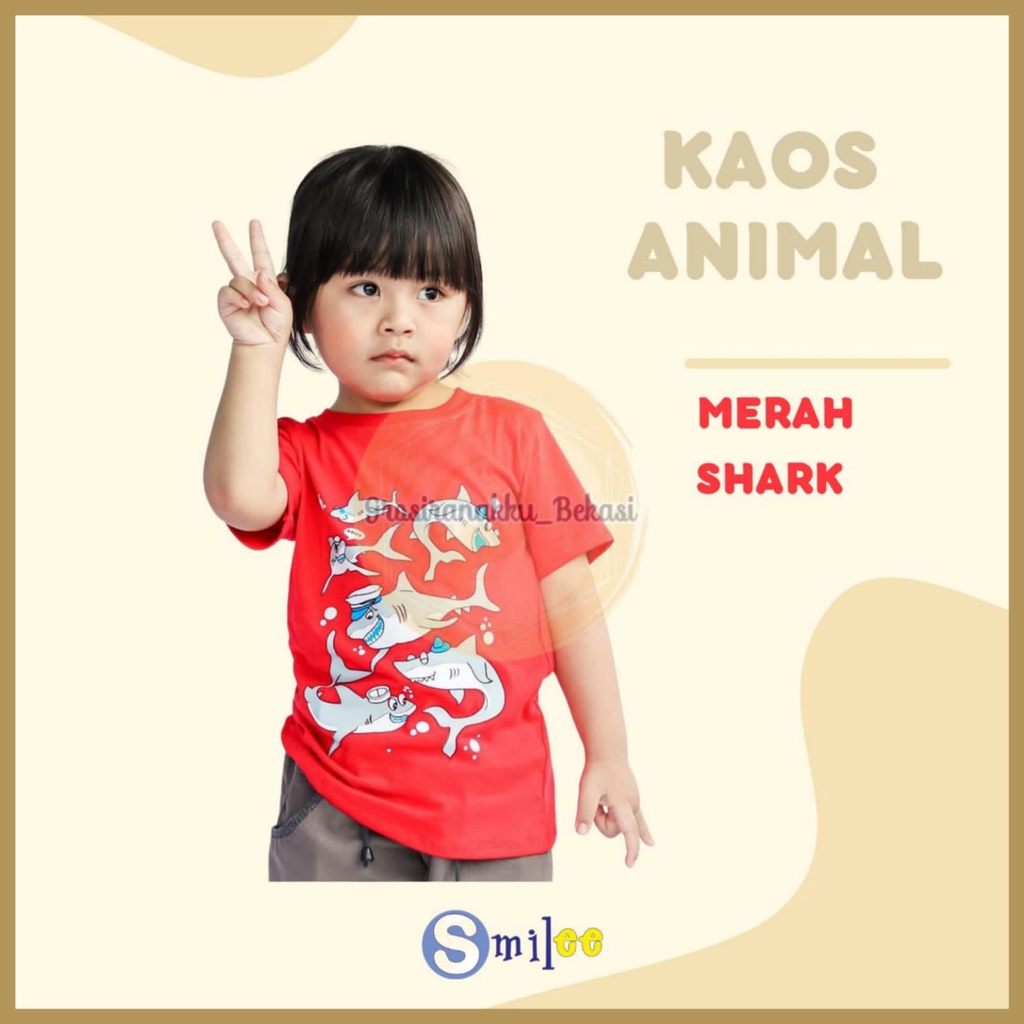 Kaos Anak Cowok Smilee Murah Merah Shark Size 1-5Tahun