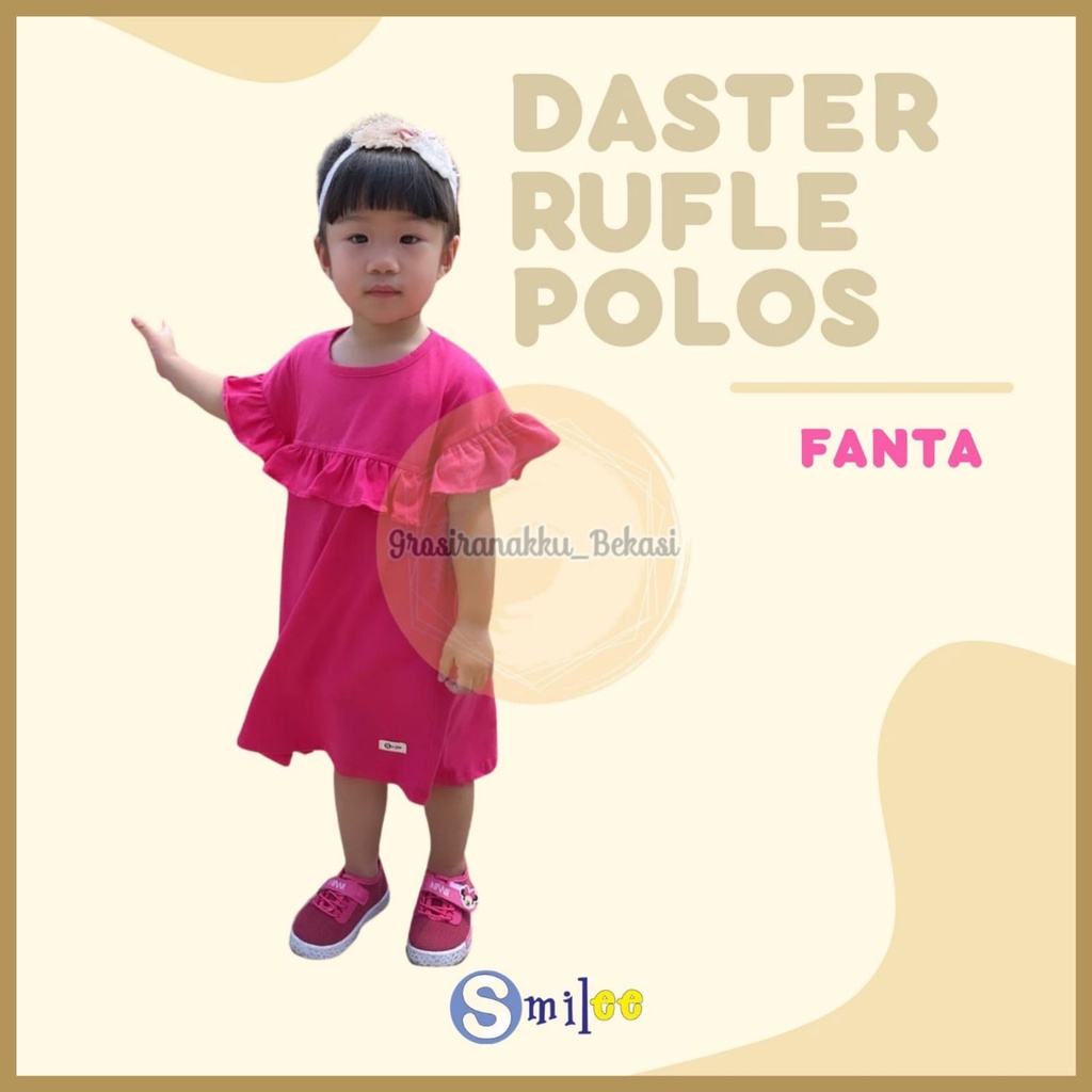 Daster Anak Rufel Polos Smilee Warna Fanta size 1-5Tahun