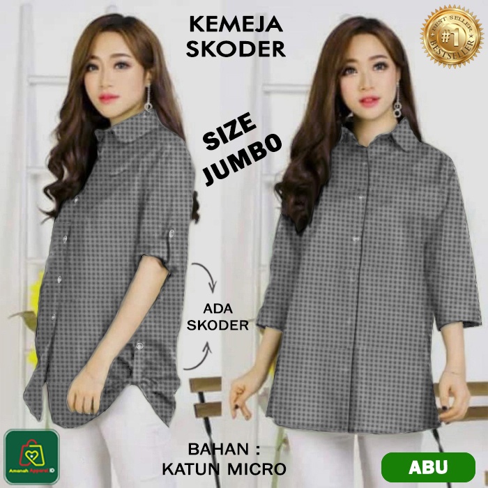 Baju Atasan Wanita KEMEJA SKODER JUMBO Bahan Katun Emboss &amp; Micro Premium Lengan 3/4 Size XXL / 17846