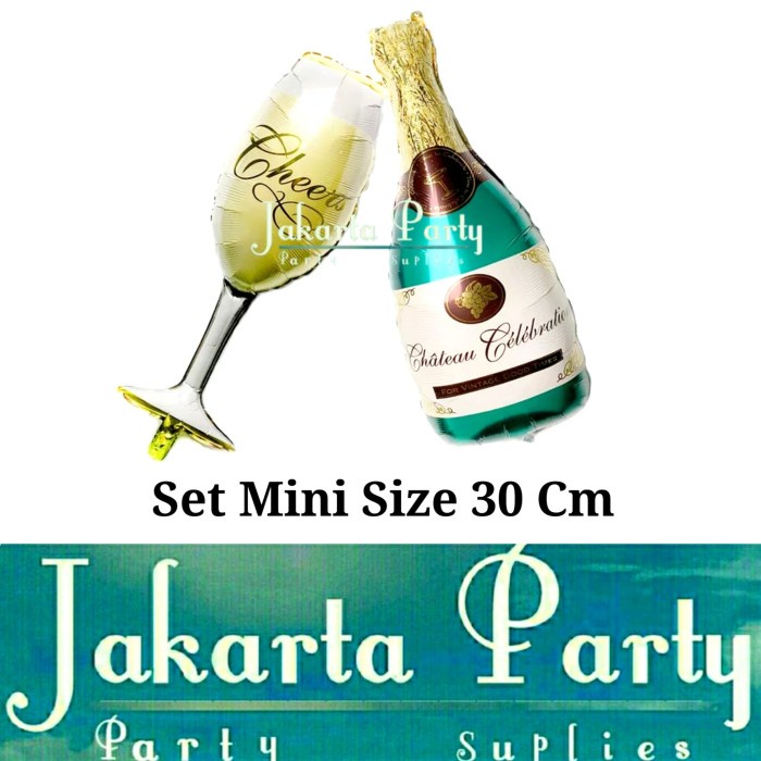 Balon Foil Champagne Mini 1 Set / Balon Gelas Dan Botol Hijau