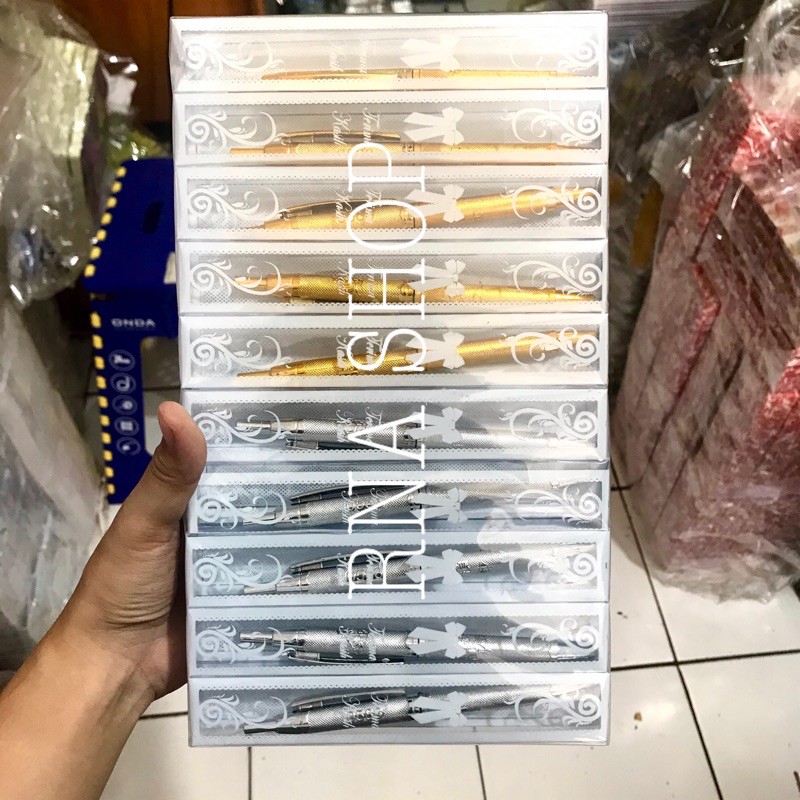 

Souvenir 100 Pcs Pulpen Gold & Silver Kemasan Mika Motif