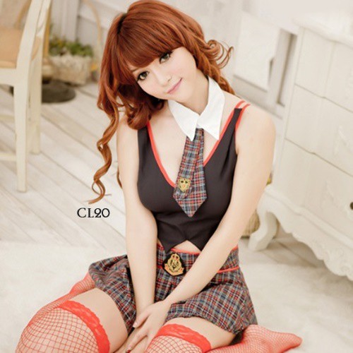 [TRUSTED SELLER] LINGERIE COSPLAY KOSTUM SEXY STUDENT UNIFORM SERAGAM SEKSI HITAM CL20