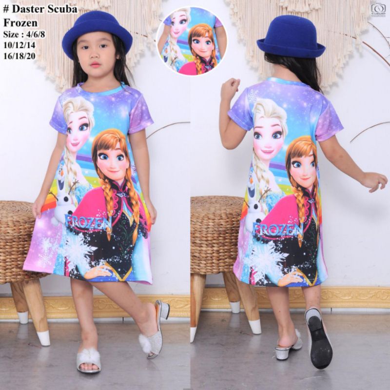 Dress Anak Lucu motif frozen/ Daster Anak / Baju Anak Cewek/ Baju Anak Perempuan / Dress anak Minie
