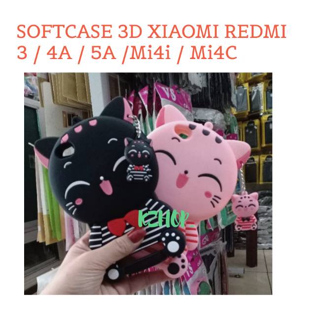 Softcase 4D / 3D Xiaomi Redmi 3 / 4A / 5A / Mi4i Cover Case Silikon Karakter Kucing