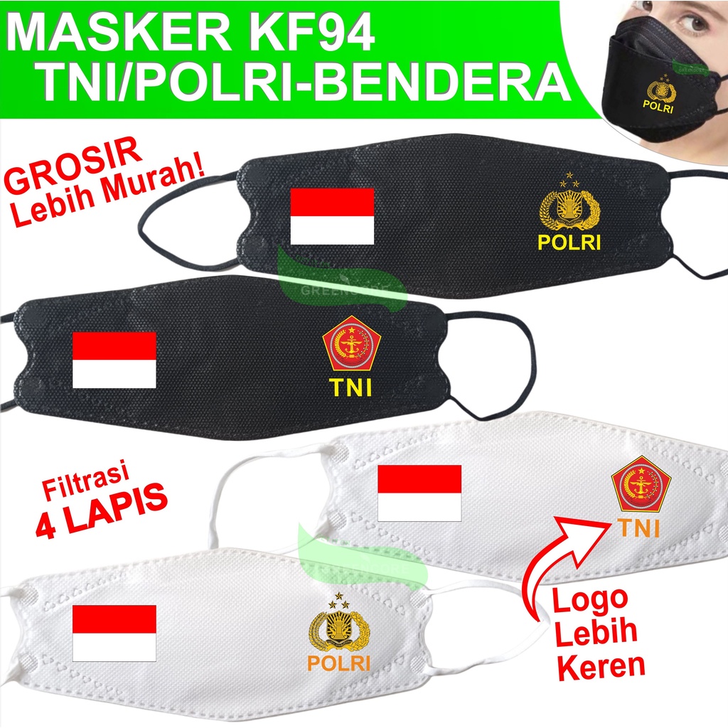 Masker tni polri terbaru polisi tentara merah putih garuda kf94 4 ply lapis 3d logo convex model evo