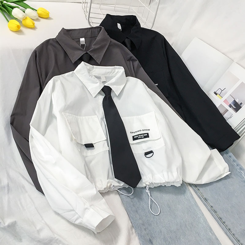 Kemeja Dasi Lengan Panjang Wanita Pria Style KOrea Bahan Adem