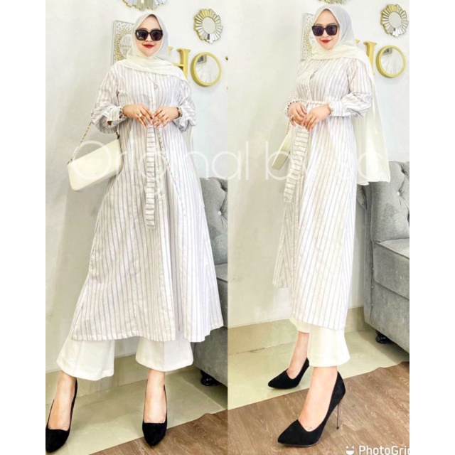 Ready Long Tunik Zara belt By SC Matt katun oxford original