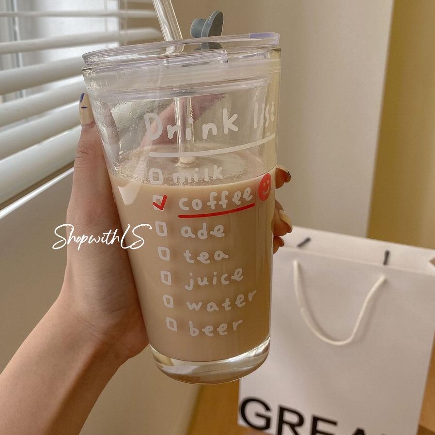 Telah Hadir GELAS TUMBLER KACA SEDOTAN/ GELAS TUMBLER KACA KOREA/GELAS TUMBLER KACA DRINK LIST COFFE