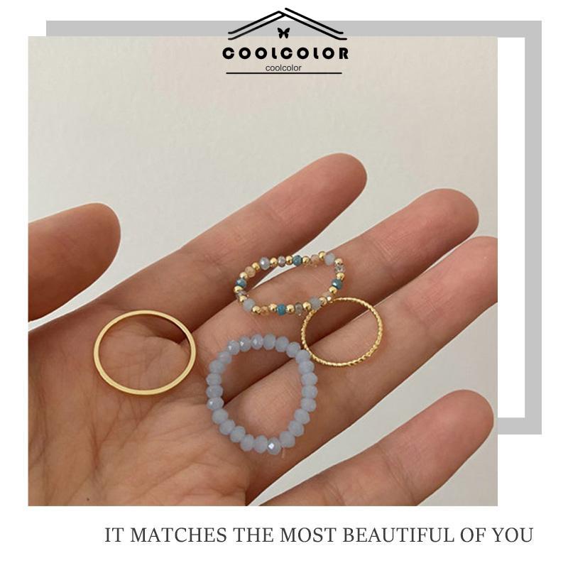 COD❤️4PCS/SET Setelan Cincin Kacang lingkaran biasa warna Wanita Korea Murah Simple Fashion Ring Jewelry Perhiasan Aksesoris Hadiah Ulang Tahun