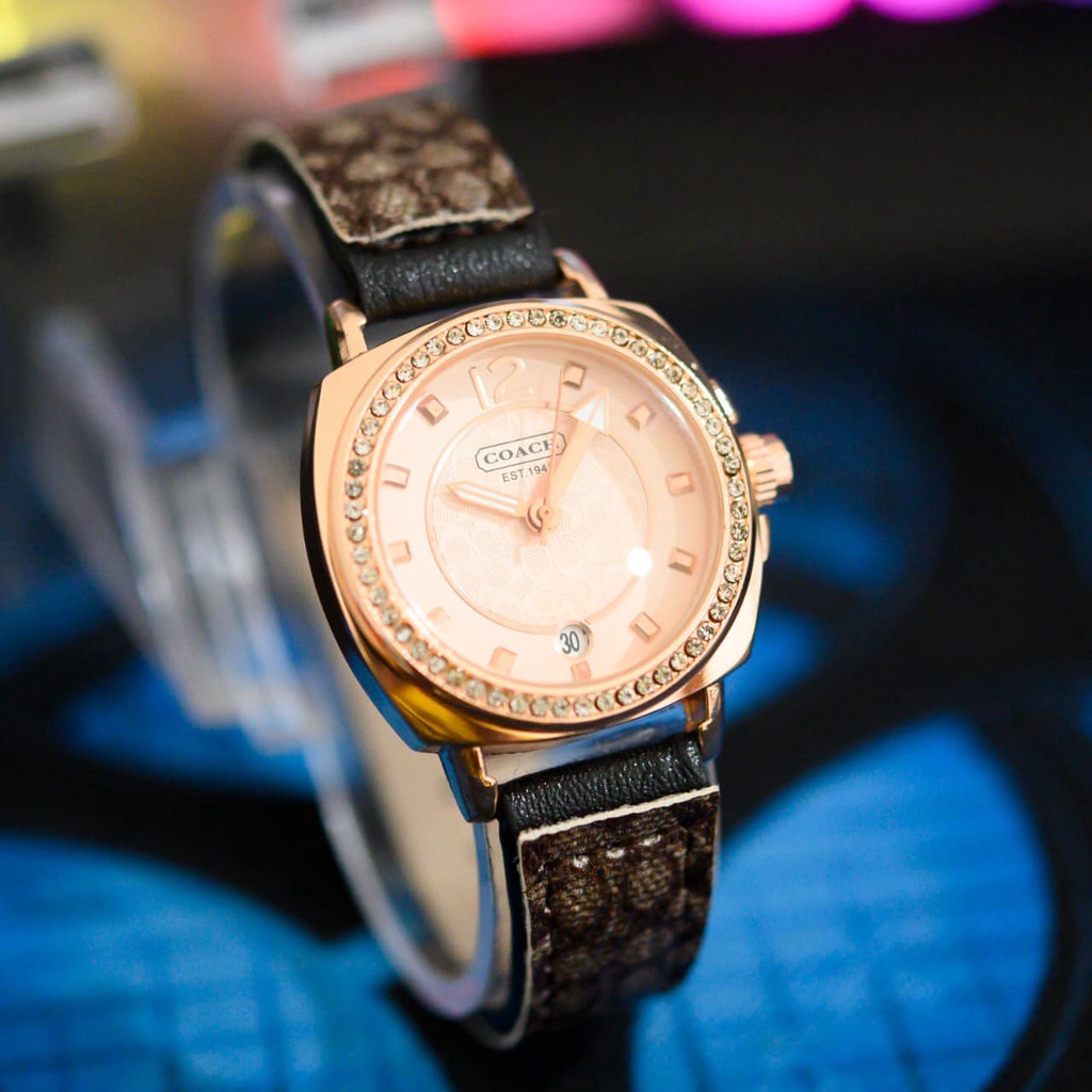 TERLARIS  JAM TANGAN WANITA COACH KULIT TGL AKTIF 3,4CM