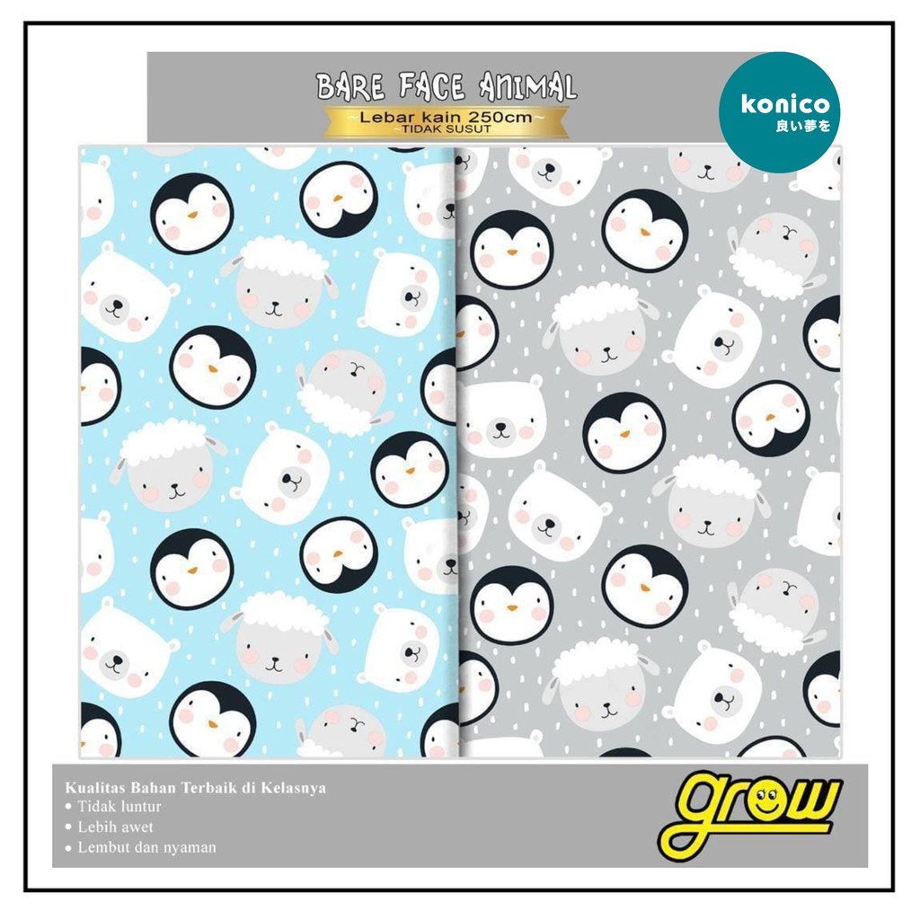 KONICO kain Katun sprei Meteran Motif karakter anak PINGUIN ANIMAL Tabur Star Esra GROW Catra