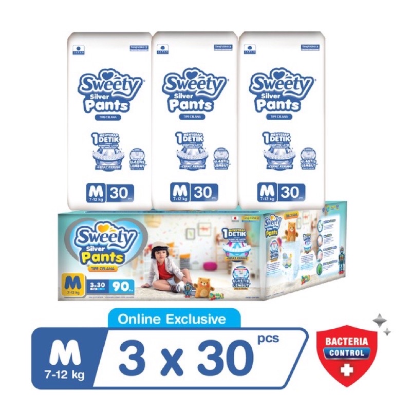 Sweety pampers popok celana M30 x 3 pack (1 dus official) TERMURAH