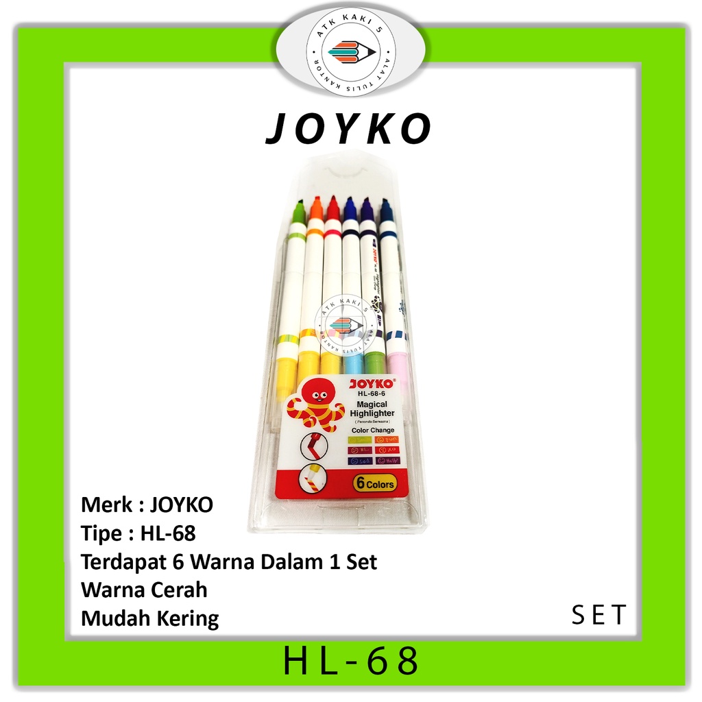 

JOYKO - Penanda Tulisan - Highlighter HL-68 6 Warna - Set