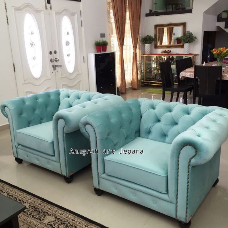 sofa chesterfield sofa tamu sofa mewah sofa premium bludru single chesterfield