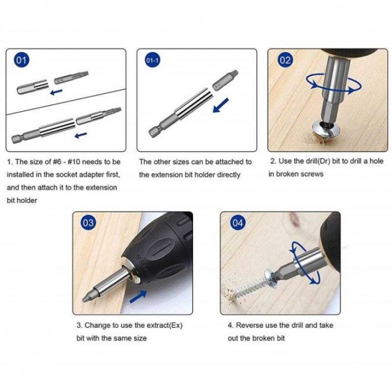 Mata Bor Obeng Set Reparasi Baut Rusak Extractor Broken Screw Remover