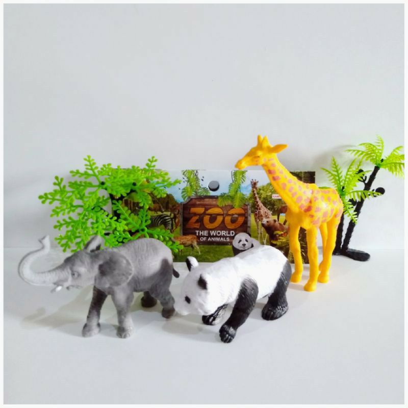 mainan miniatur hewan liar besar isi 3 binatang 2 pohon OCT 20