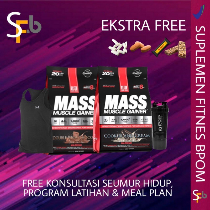 ELITE LABS MASS MUSCLE GAINER 20 LBS SUPLEMEN MAKANAN KESEHATAN PROTEIN ISOLATE NON SERIOUS MASS