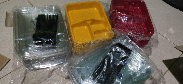 Tray Bento Sekat 4 Kuning Mika Bento Tempat Makan Plastik