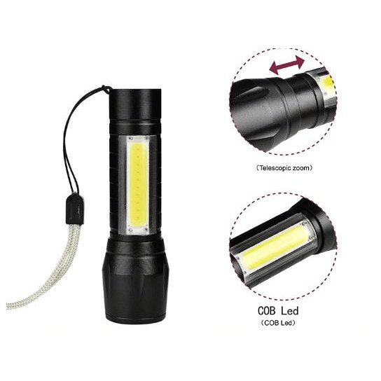 #LC-Tools Senter Police Mini XPE + COB LED Zoom, USB Charge