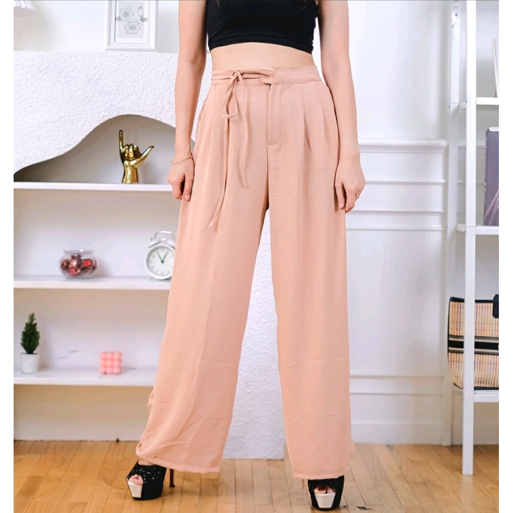 Celana Kulot Crinkle Airflow Premium Highwaist Wanita Loose Cullote Pants Kulot Daily Tali Samping Celana Piknik