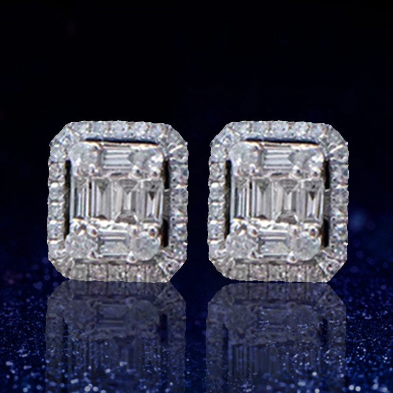 Anting Stud Cubic Zirconia Bentuk Geometris Untuk Wanita