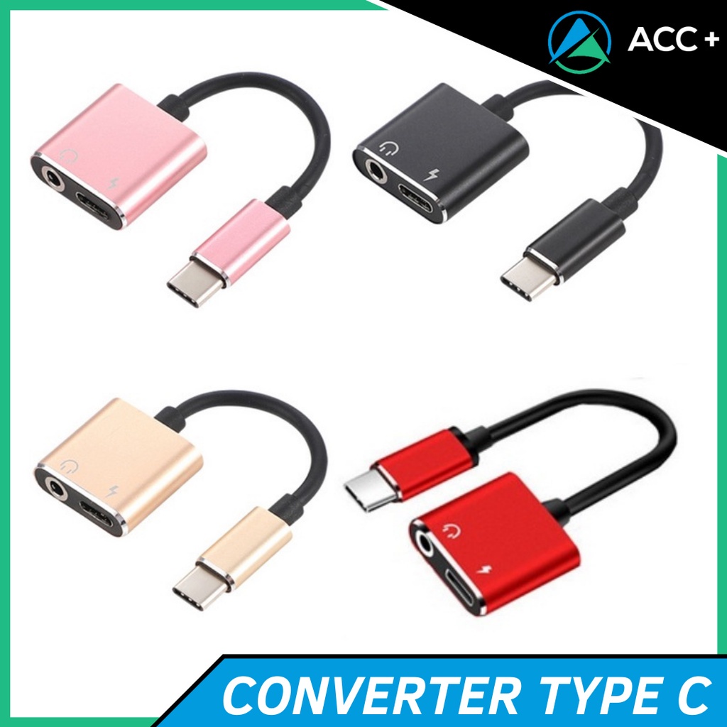 CONVERTER TYPE C 2 IN 1 USB TYPE C TO JACK 3.5 MM SAMBUNGAN KONVERTER AUDIO HEADPHONE MUSIK - ACC PLUS