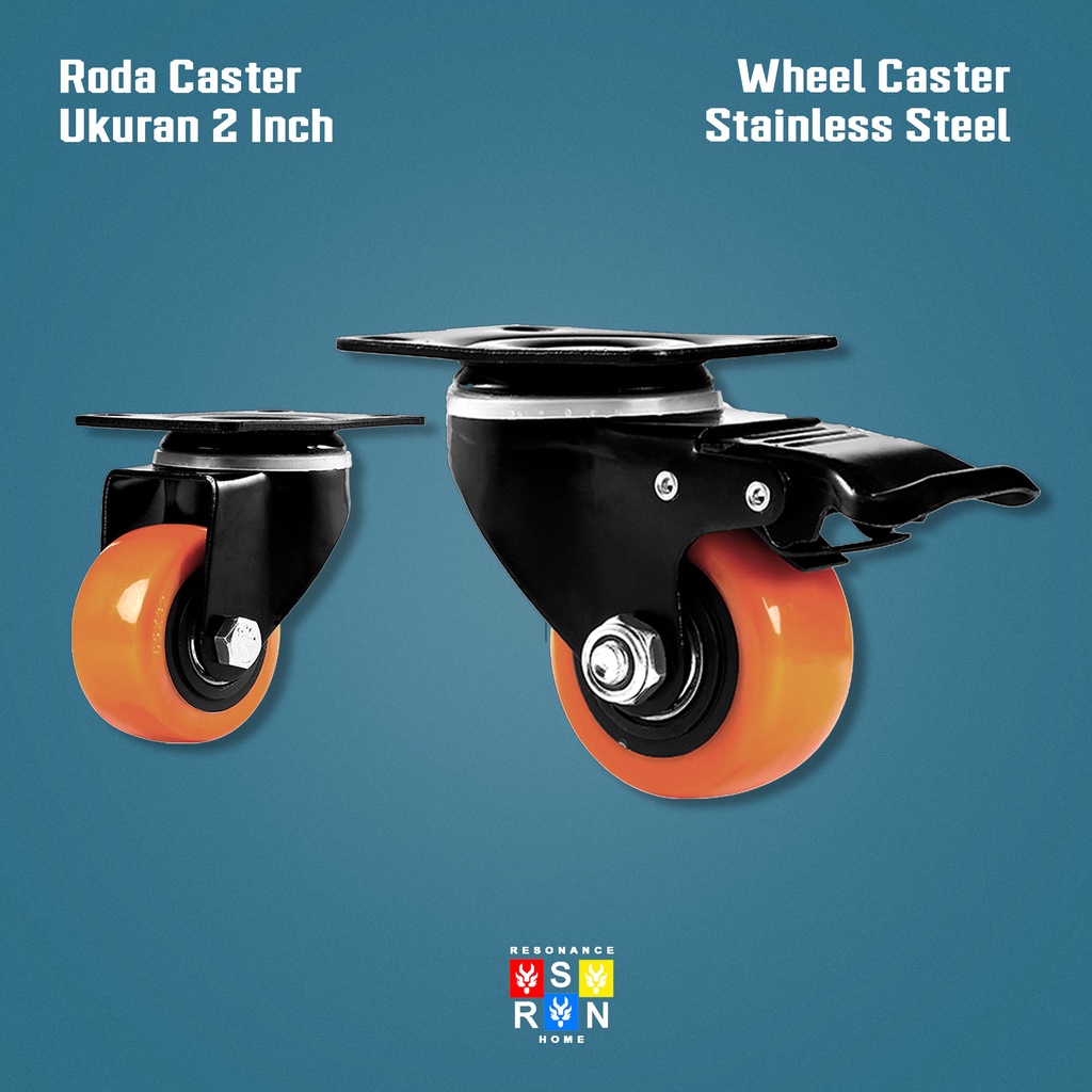 Roda Kastor 2 Inch Oranye TEBAL Plus Rem / Castor Swifel Plate Etalase Troli / Wheel Castor Resonance Home