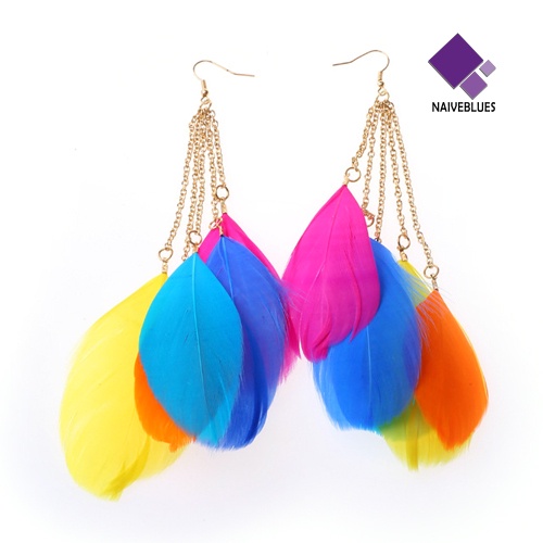 Anting Kait Juntai Panjang Handmade Warna Kontras Gaya Bohemian Untuk Wanita