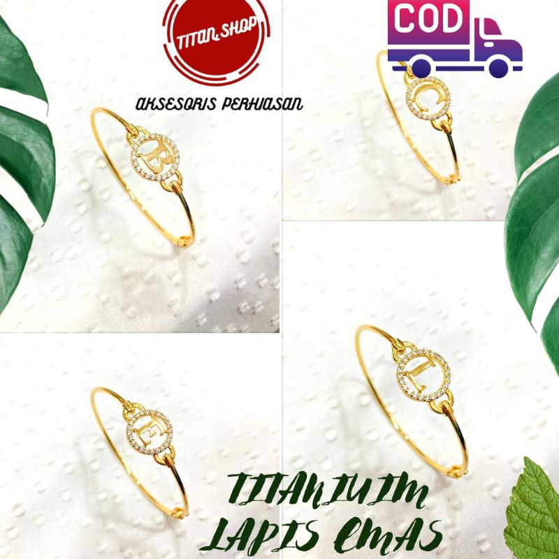 gelang huruf inisial Lapis Emas Gelang Titanium model huruf