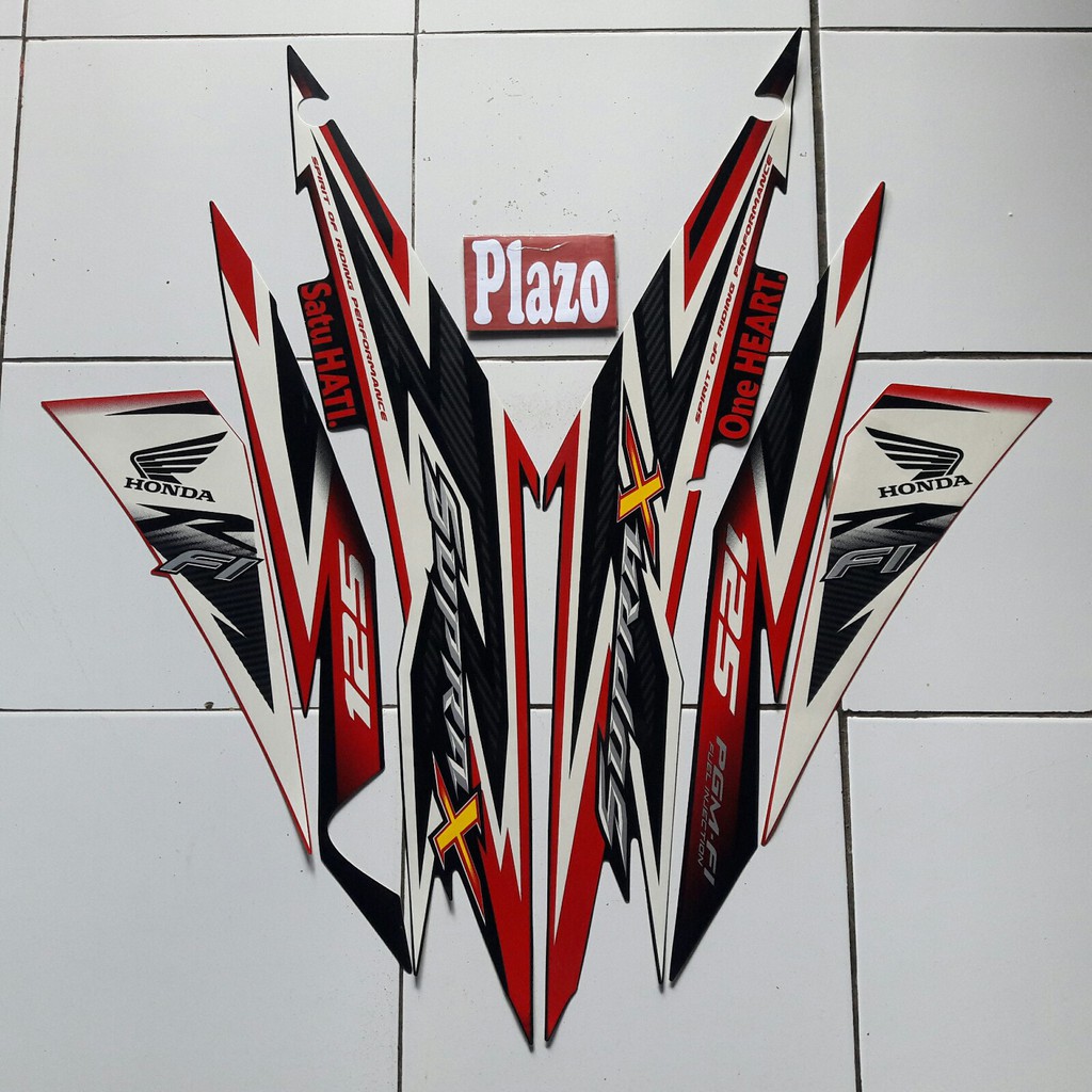 striping motor supra x 125 fi 2014 hitam-merah